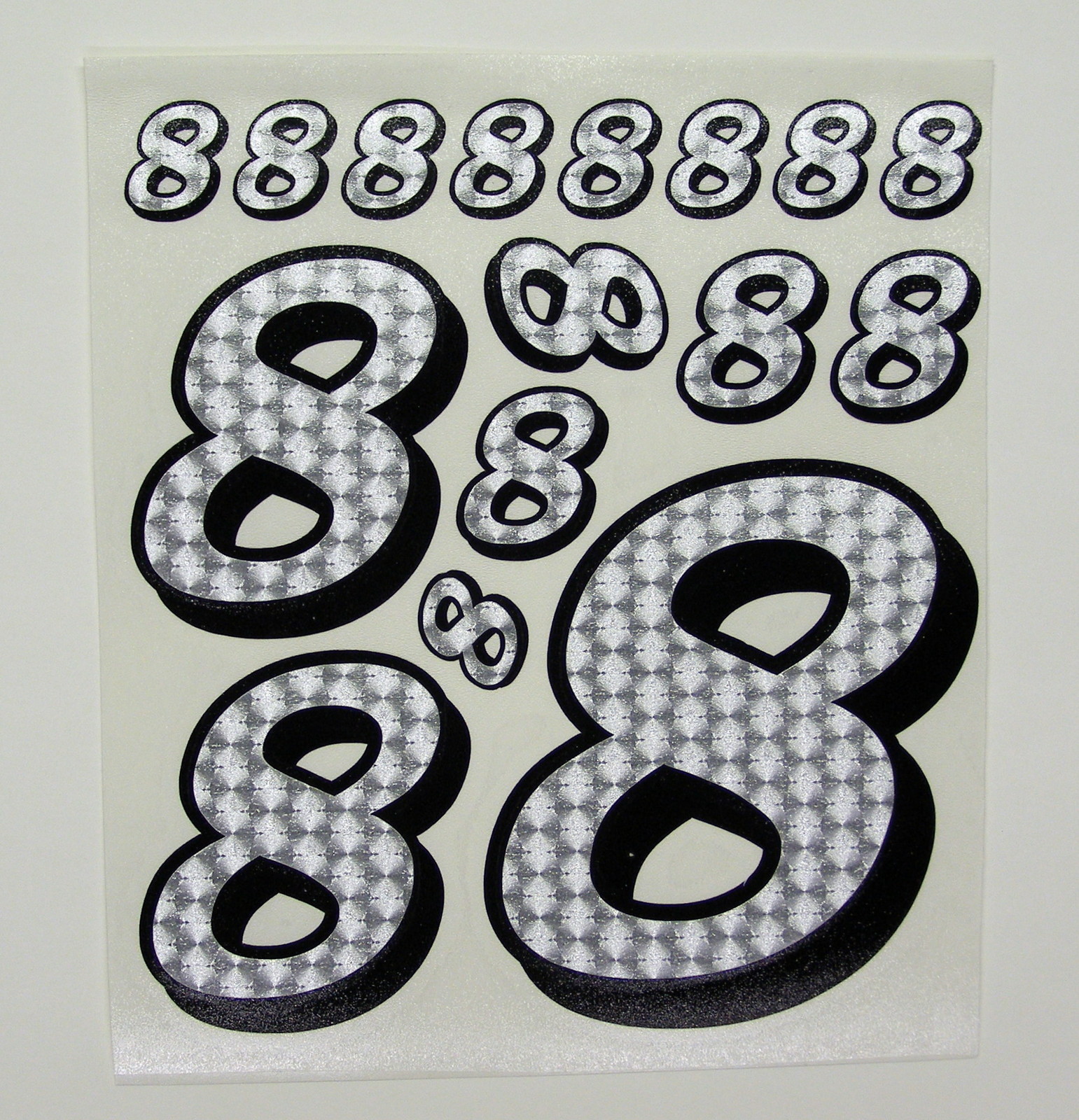 Racing Numbers 8 Decal Sticker Pack Silver Black Outline 1/8 1/10 RC models S07