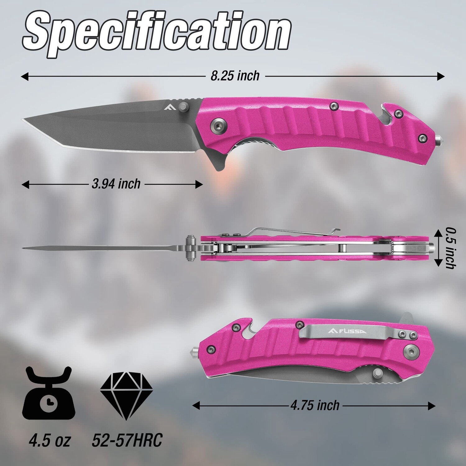 FLISSA Folding Pocket Knife Tactical Knife HRC52-57 Blade Hardness Liner Lock