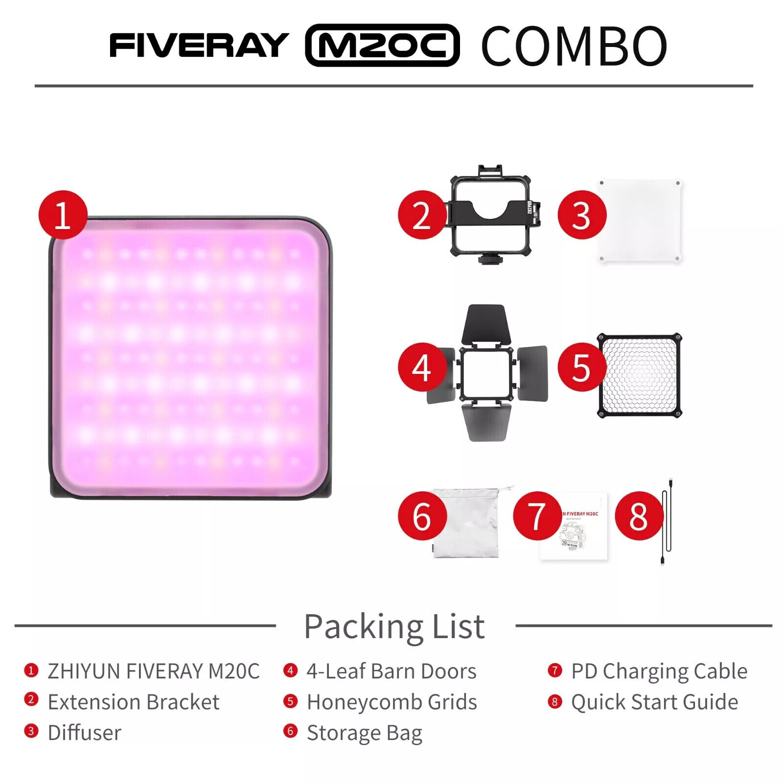 Zhiyun FIVERAY M20C Combo RGB LED Video Light On-camera APP Control 2500-10000K