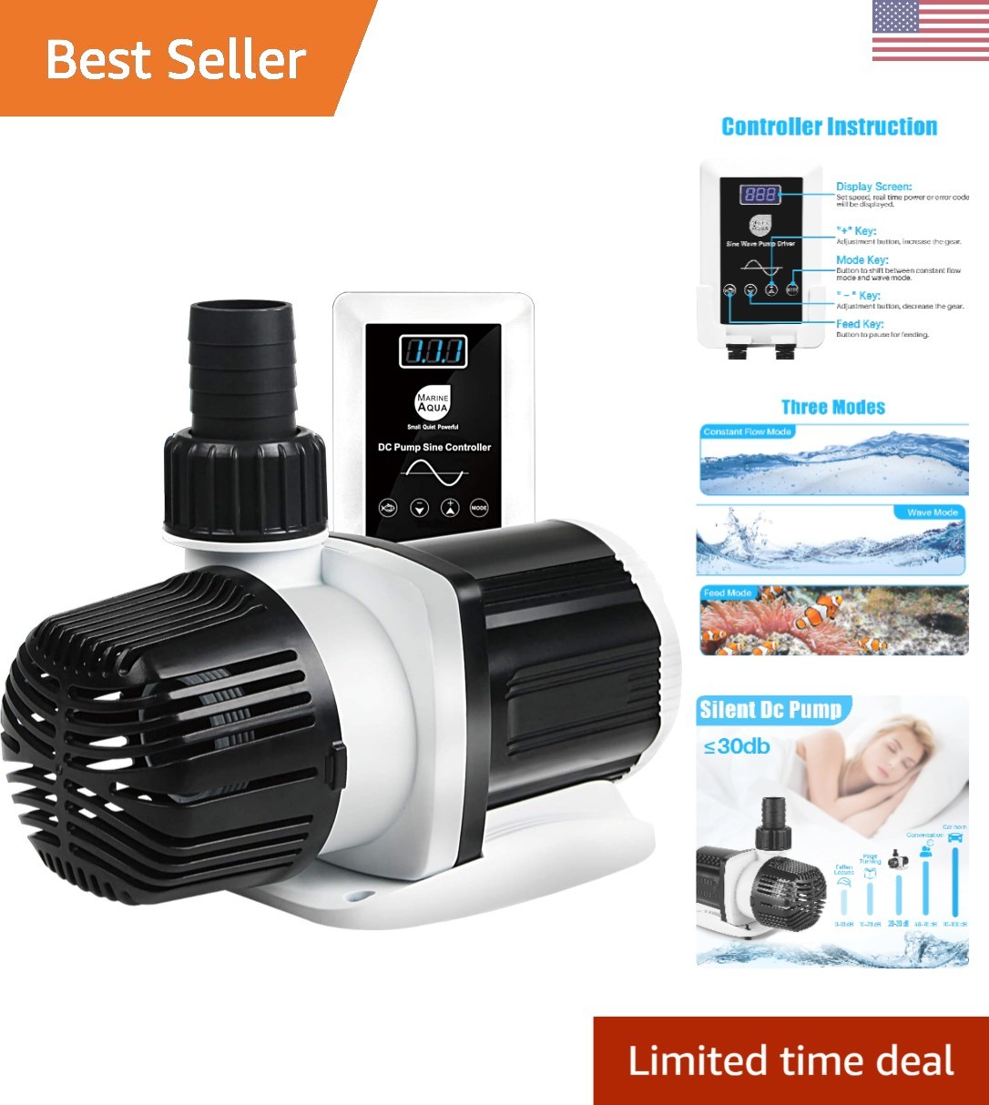 Powerful 80W Sine Wave Aquarium Pump - Variable Speed Control Included