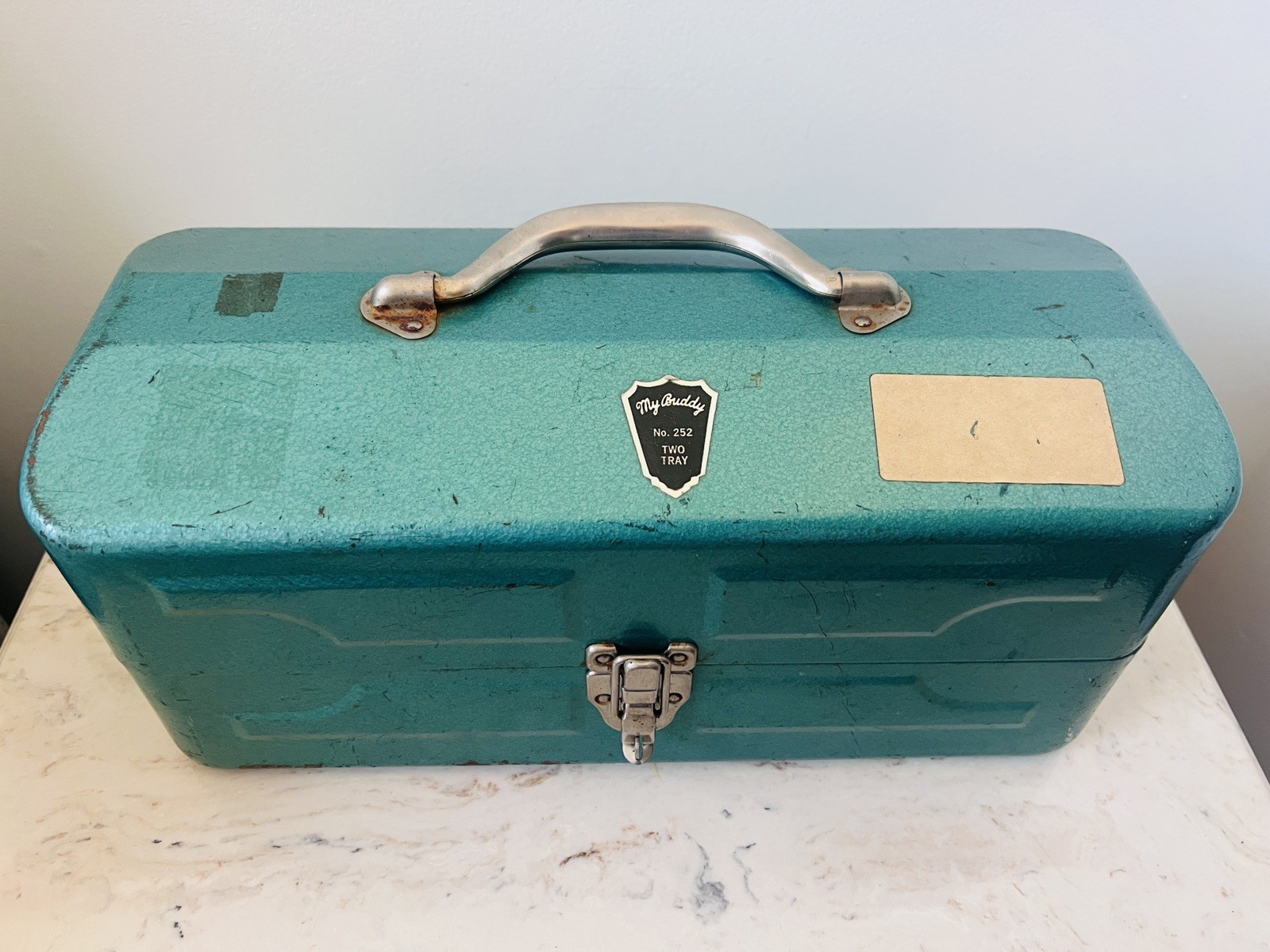 Vintage My Buddy 252 Metal Tackle Box Teal Turquoise Tool Box 2 Tray