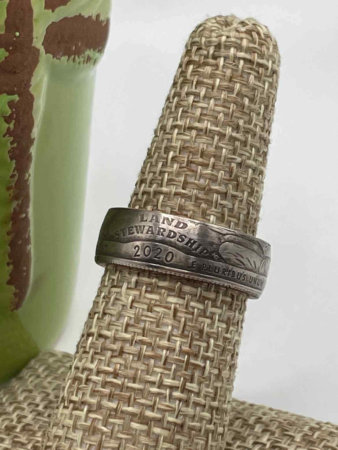 Handmade and Crafted Quarter Ring size 7 marked Vermont