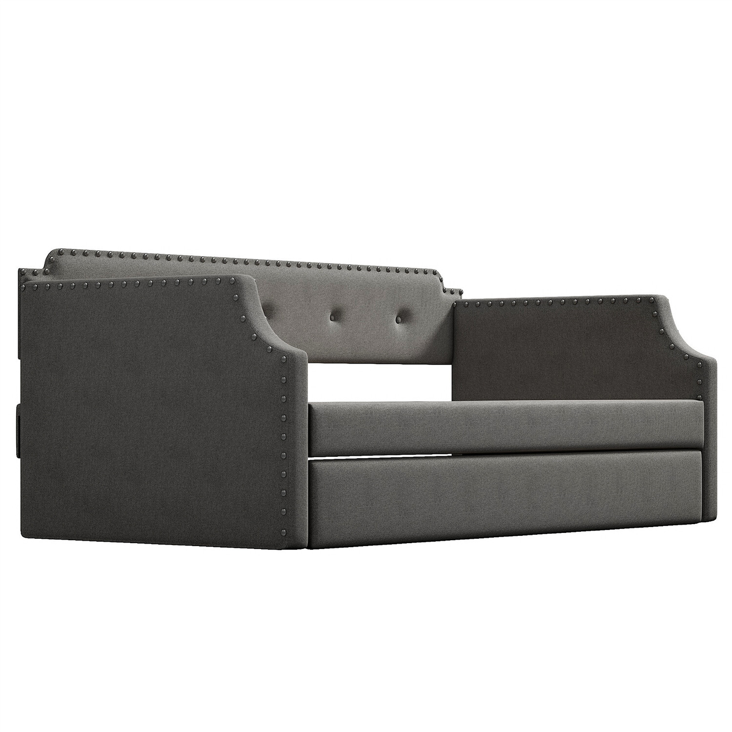 Twin Size Daybed w/ Pull-Out Trundle Bed Upholstered Bed Frame Sofa Bed US