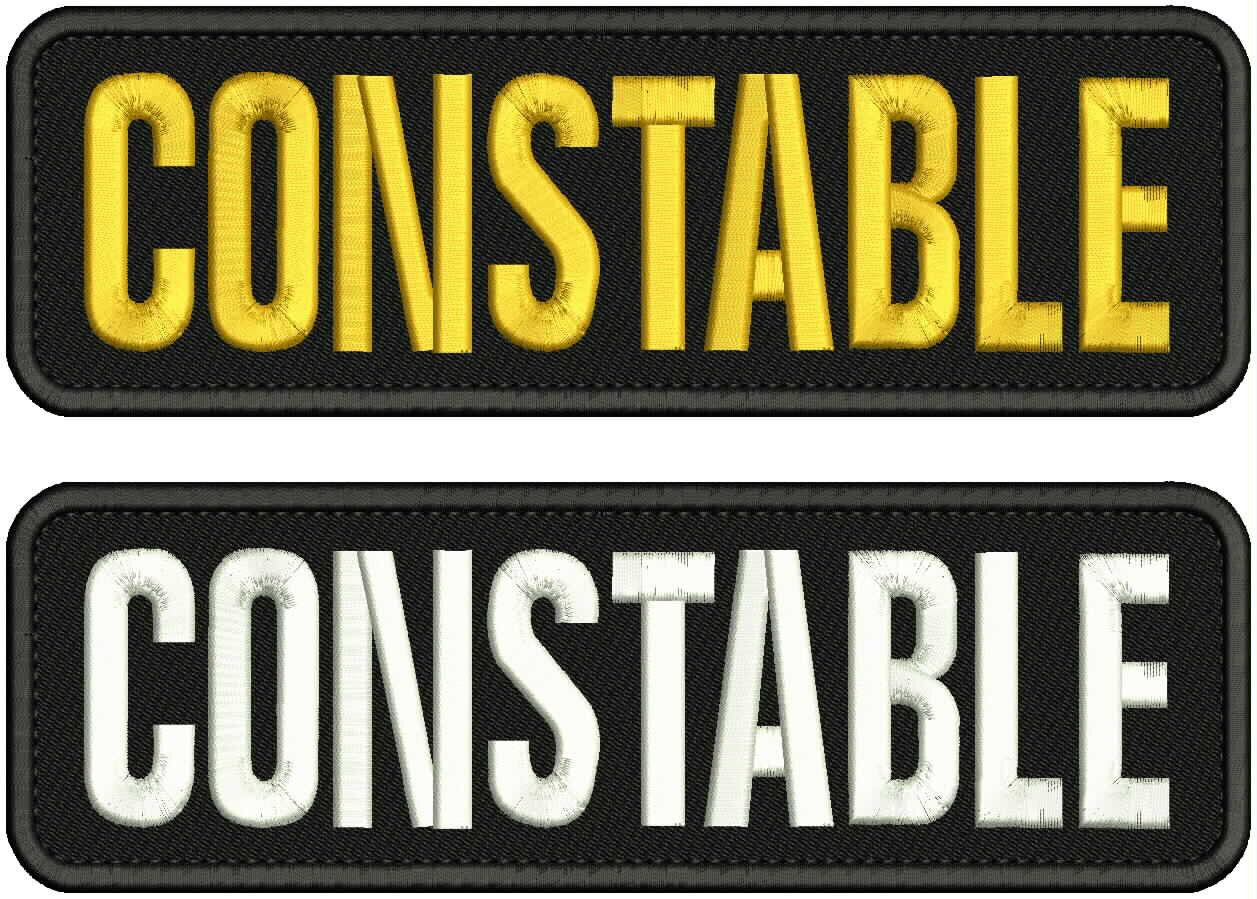 CONSTABLE 2 EMB PATCH 3X10 HOOK ON BACK WHITE & GOLD ON BLACK