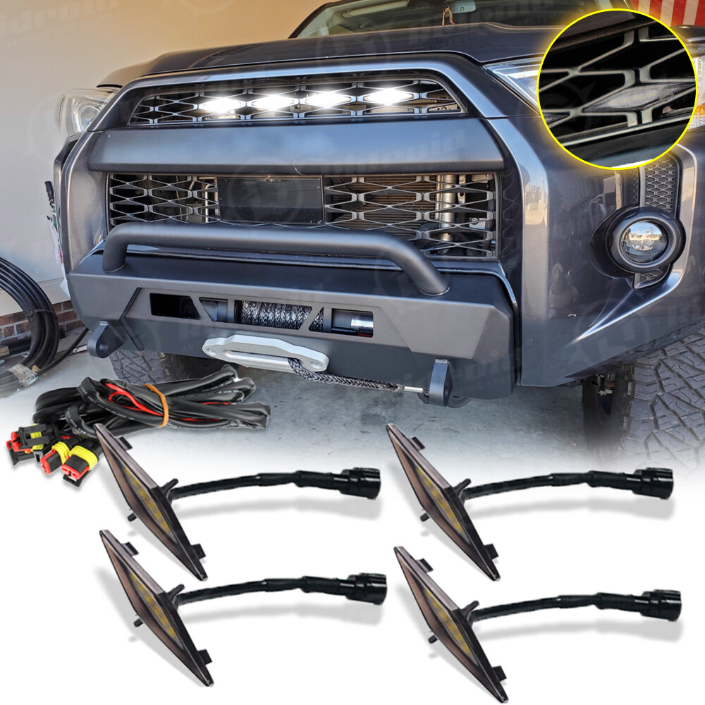 4x Raptor Style Smoked LED Grille Lights For 14-23 Toyota 4Runner TRD Pro Grill