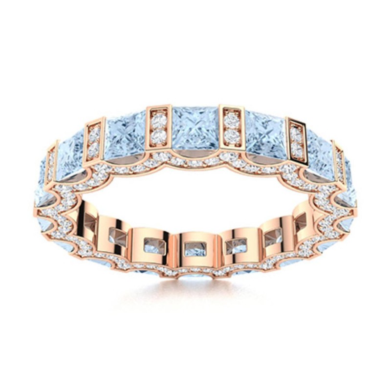 Sterling Silver Natural Aquamarine Wedding Full Eternity New Ring Jewelry
