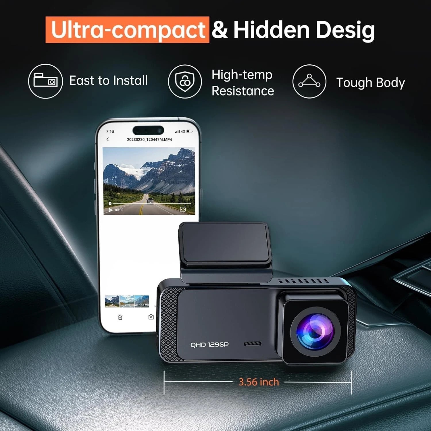 V300 Dash Camera 1296P Front WiFi Car Night Vision Loop Record