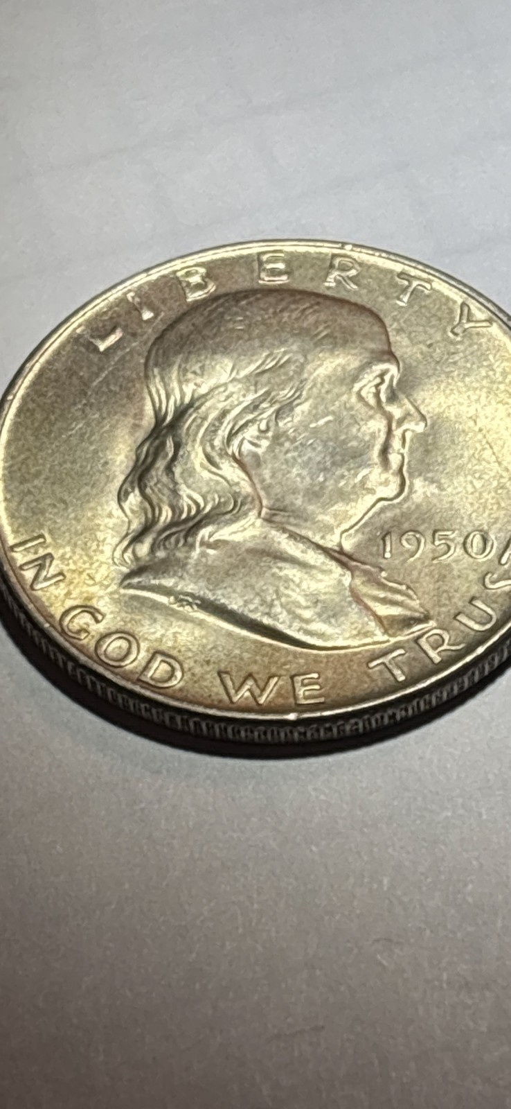 1950-D 50C Franklin Half Dollar BU Toning