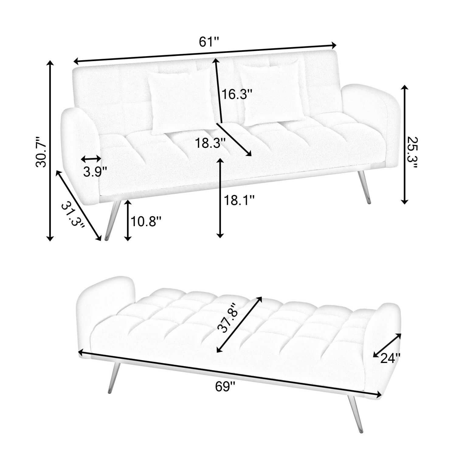 Convertible Sleeper Sofa Bed Loveseat Sofa Couch Futon Sofa Bed with Pillows