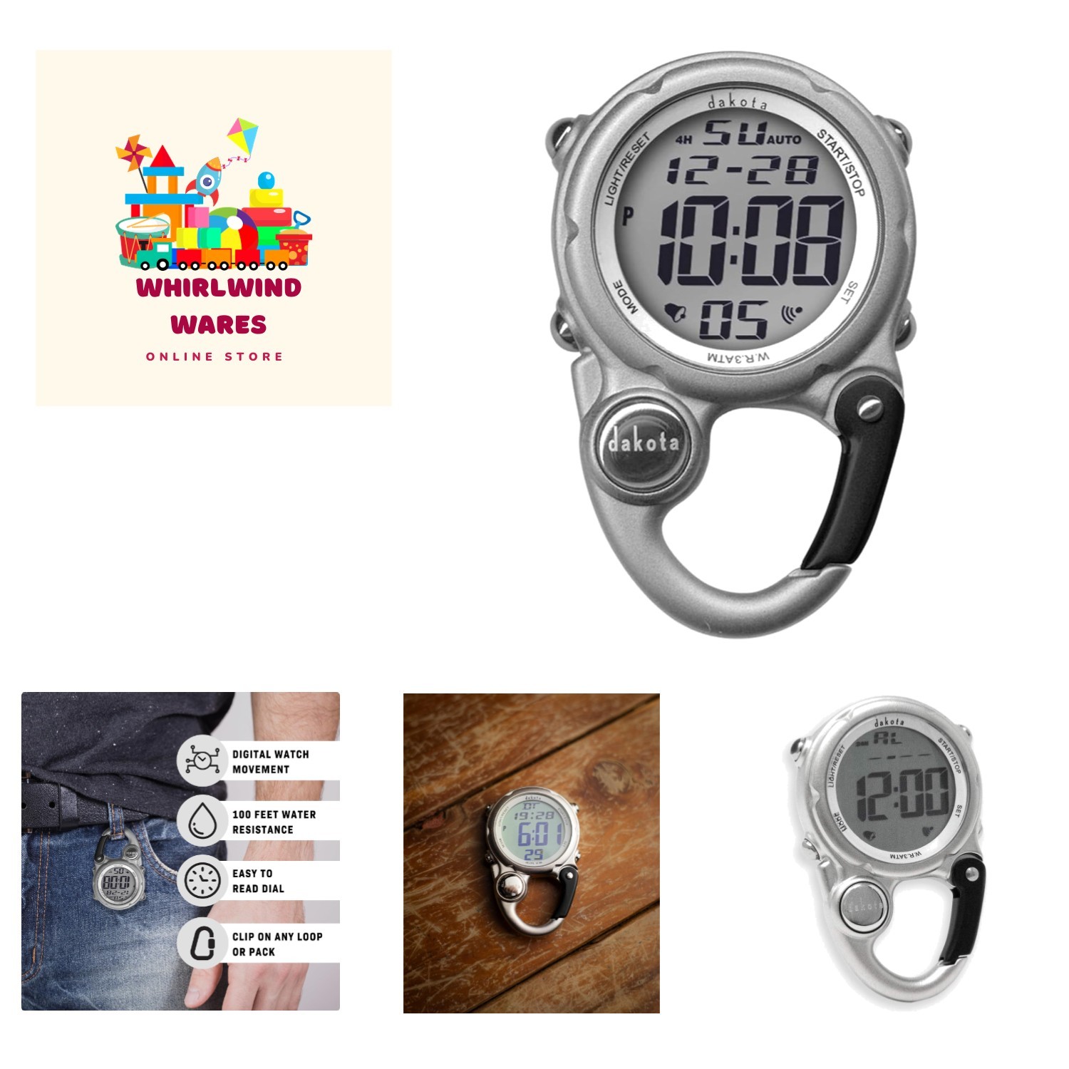 Digital Clip, Alarm, Stopwatch, Timer and Dual Time, Fob and Pocket Watch, Ou...