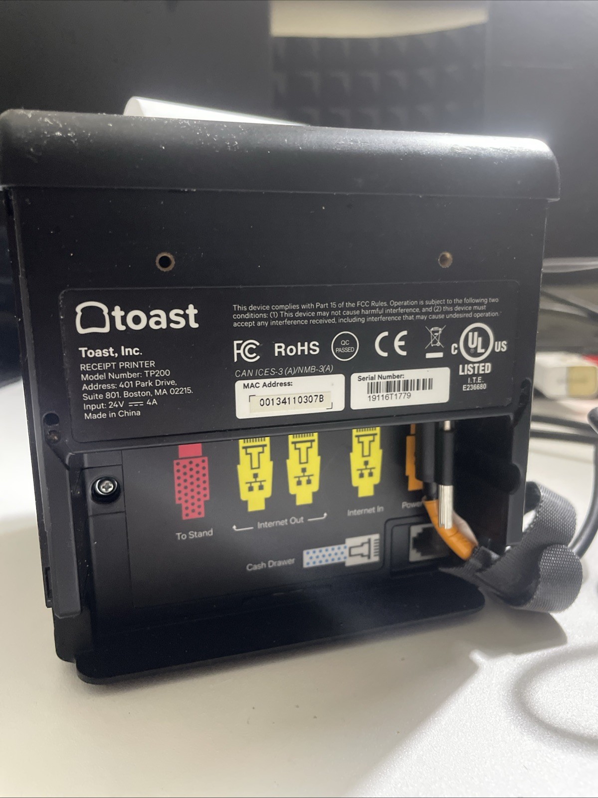 Toast Flex POS TP200 Thermal Receipt Printer w/ Power Cable