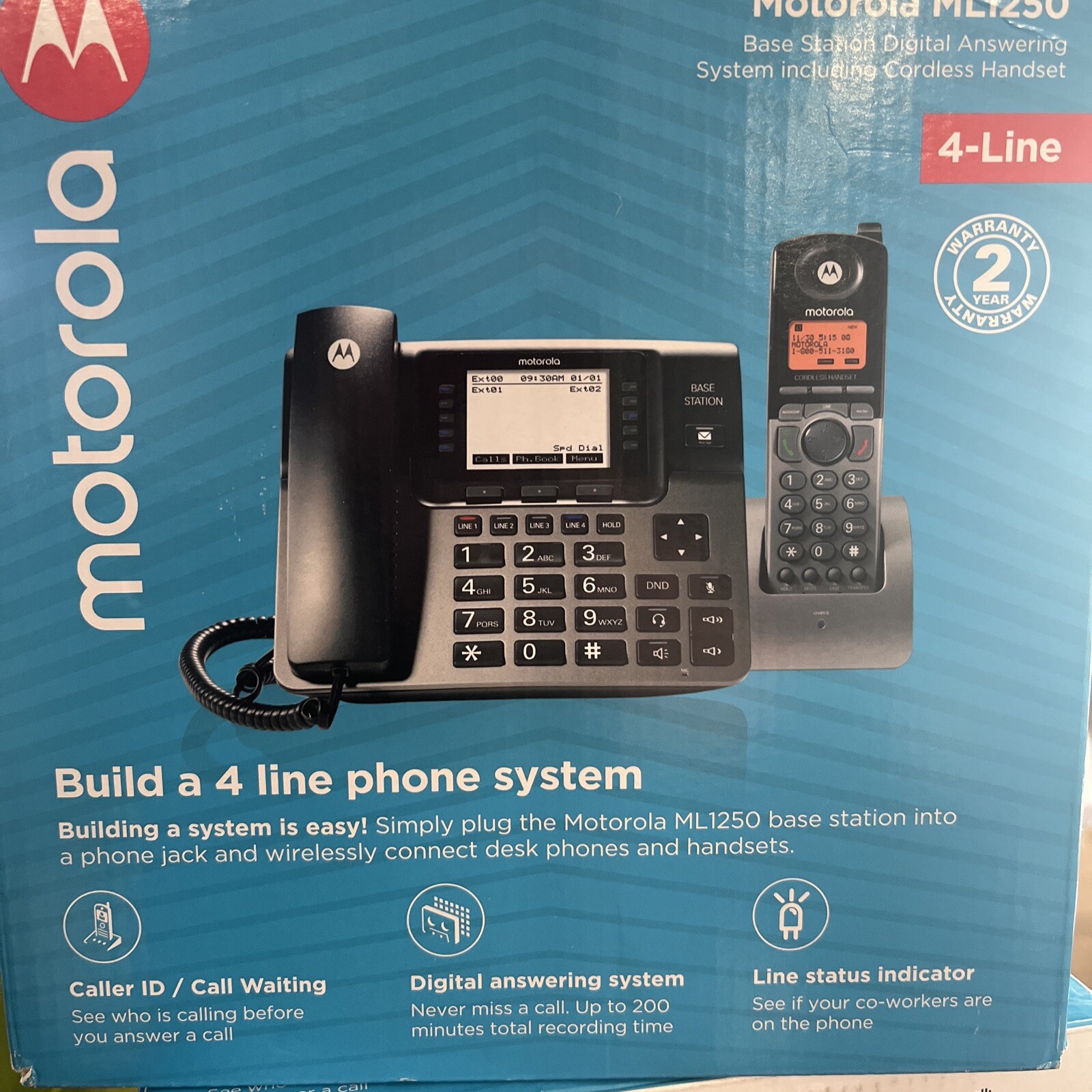 Motorola ML1250 DECT 6.0 Expandable 4-line Business Phone System with Voicemail