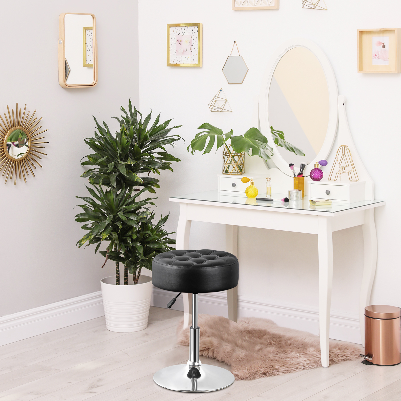 2PCS 360° Swivel Vanity Bar Stool Makeup Stool Adjustable Height Bar Stool Black
