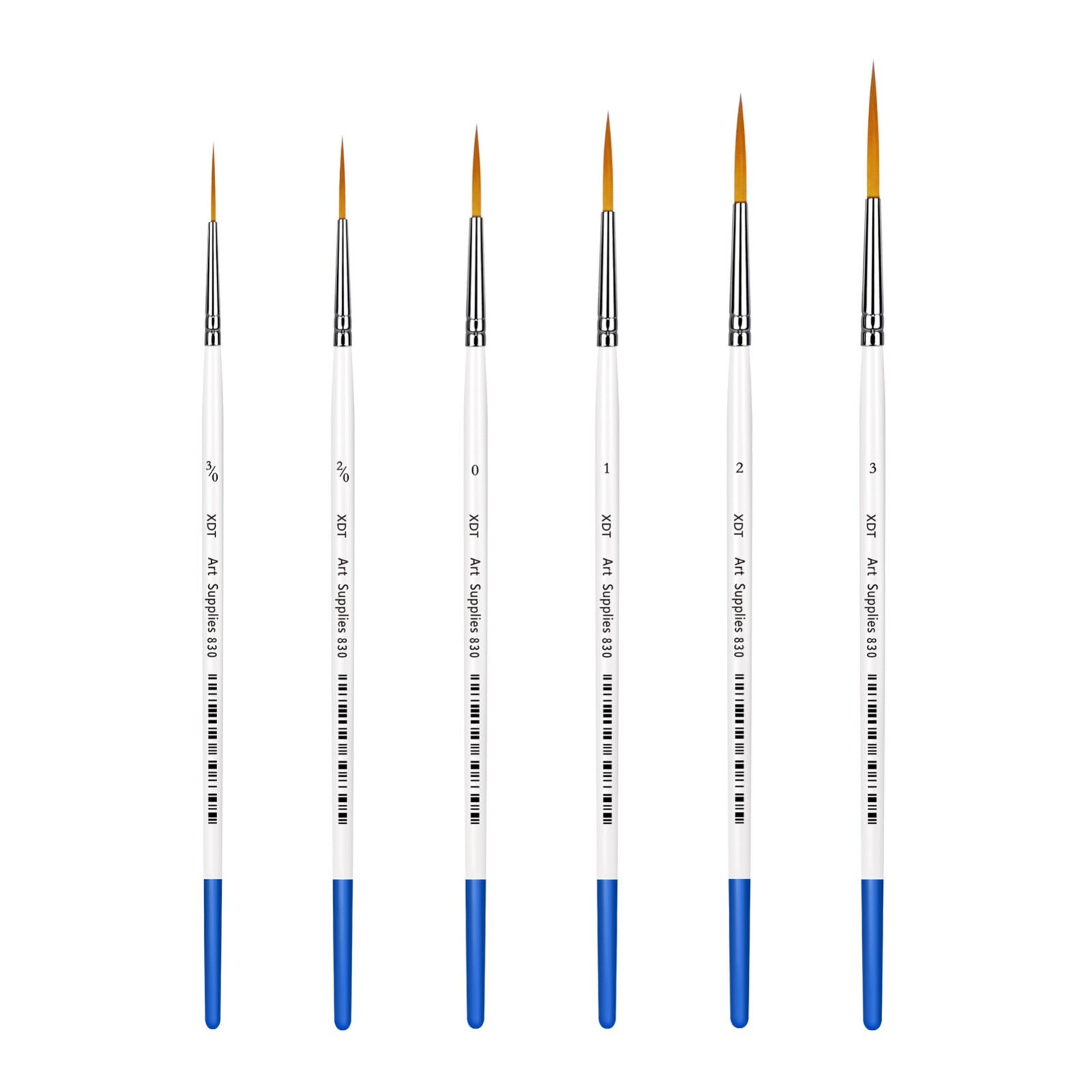 XDT#830 Ex-Long Tip Rigger Art Brush 6Pc #000#00#0#1#2#3 Acrylic Oil Watercolor
