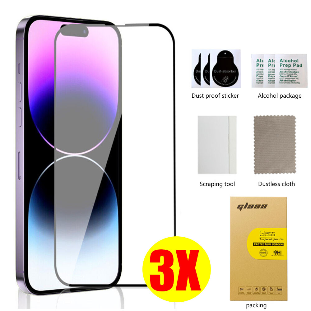 3pcs Protector de pantalla de vidrio templado para iPhone 14 15 16 Pro Max Plus