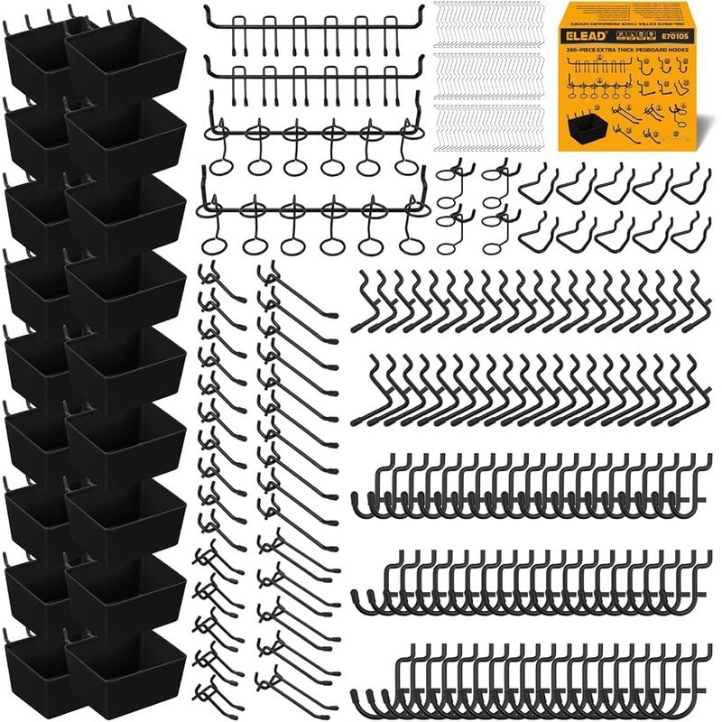 286 Piece Pegboard Organizer Set Heavy Duty Hooks Storage Bins Wall Mount System