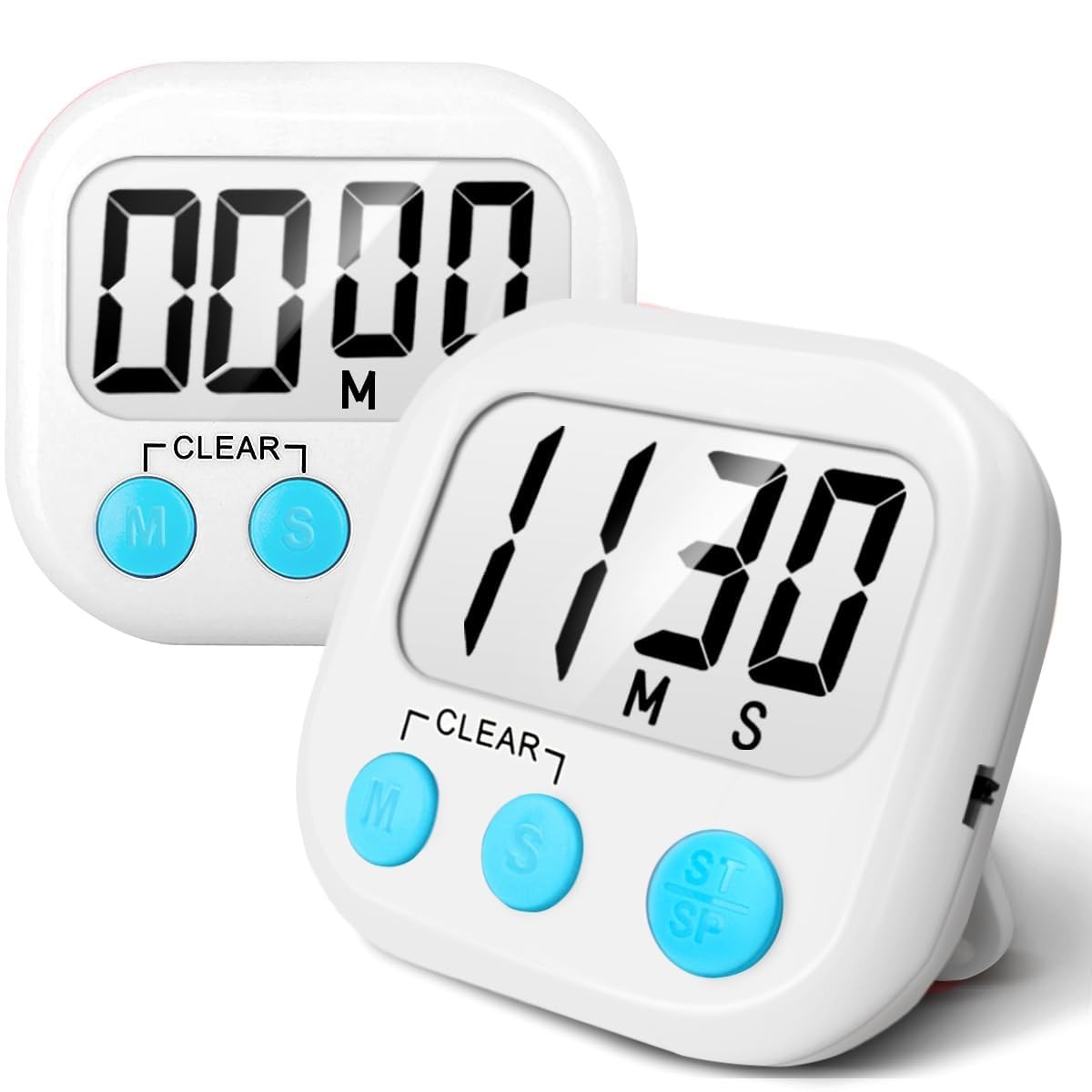 2 Pack Digital Kitchen Timer Big Digits Loud Alarm Cooking Timers for Baking