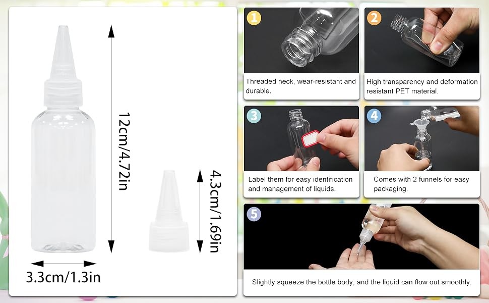8 Pcs 60ml/2oz Clear Plastic Squeeze Bottles with Caps | Reusable Small Squeeze