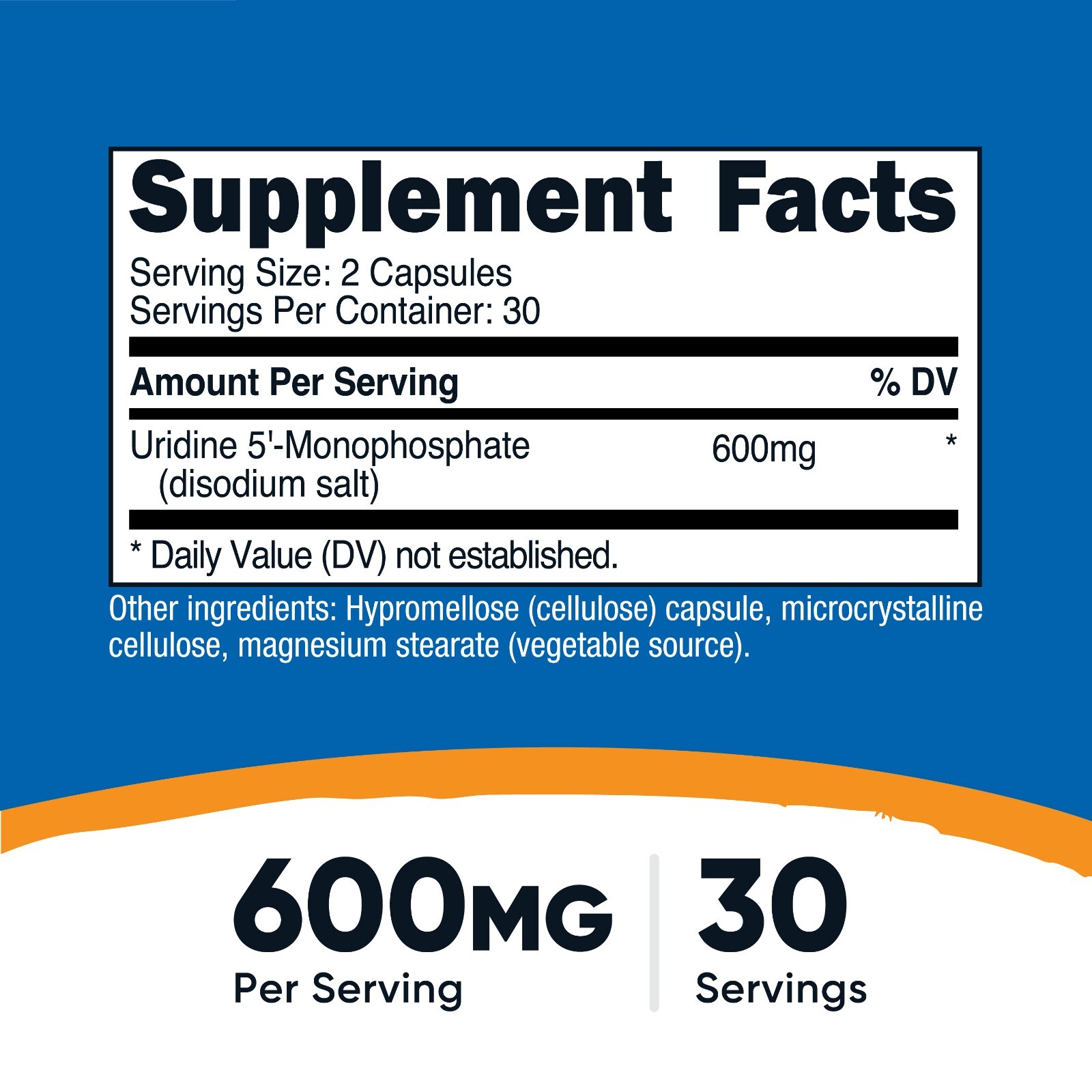 Nutricost Uridine Monophosphate 60 Capsules, 600 mg per Serving