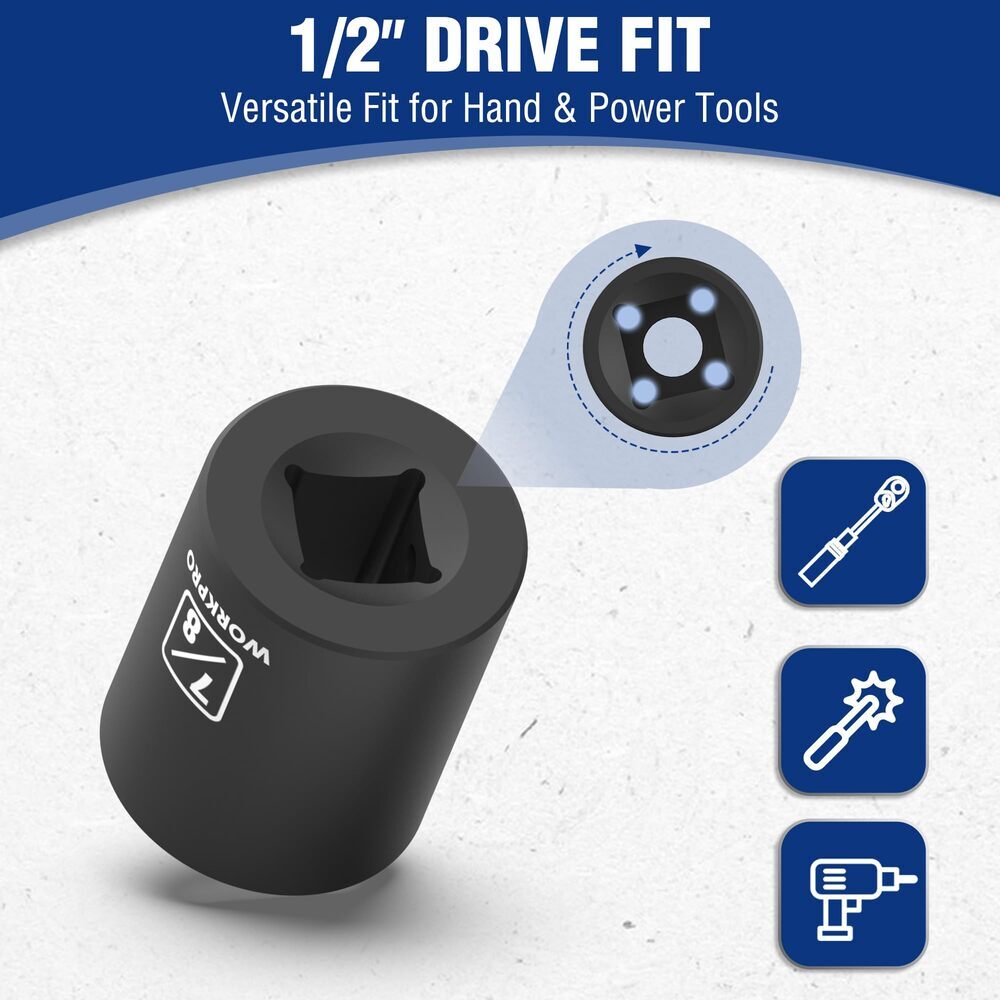 WORKPRO 14PC 1/2" Drive Shallow Impact Socket Set SAE 3/8”-1-1/4" 6-Point Socket