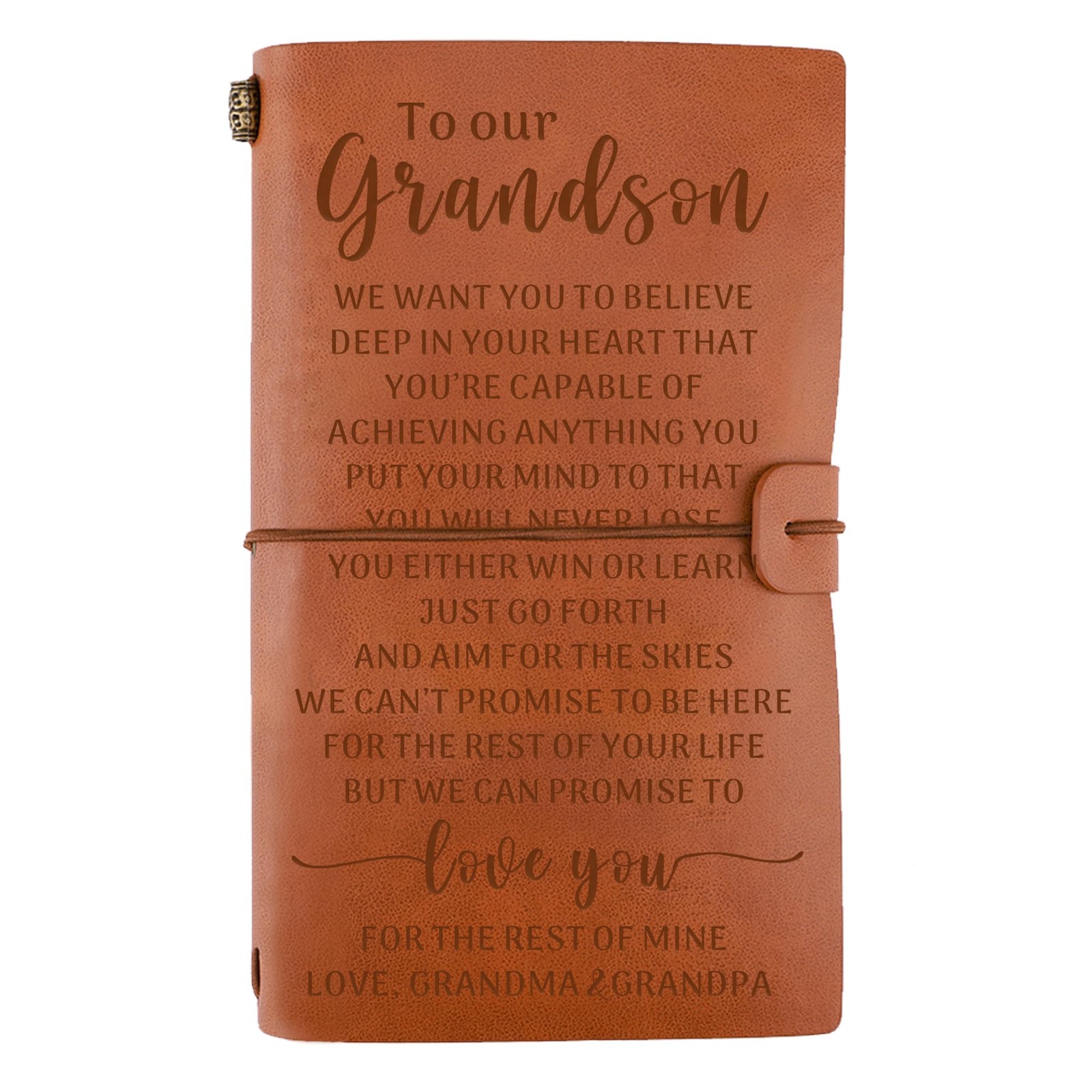 Gift for Grandson from Grandma Grandpa, To My Grandson Engraved Leather Journ...