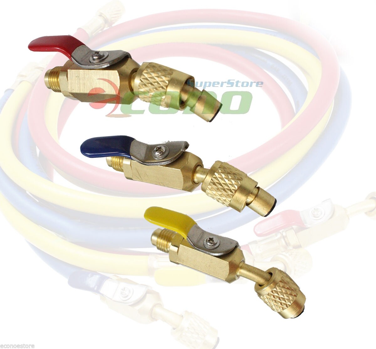 3PCS COLOR CODED R410A R134A SHUT VALVES 4 AC HVAC REFRIGERATION CHARGING HOSES