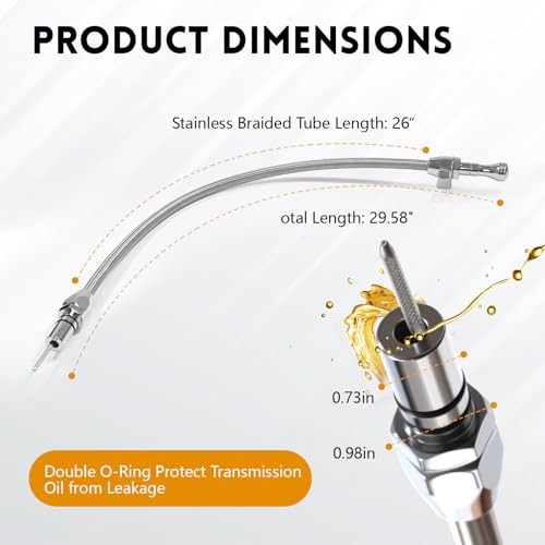 Chrome 727 Transmission Dipstick, Flexible, Firewall Mount, Compatible with