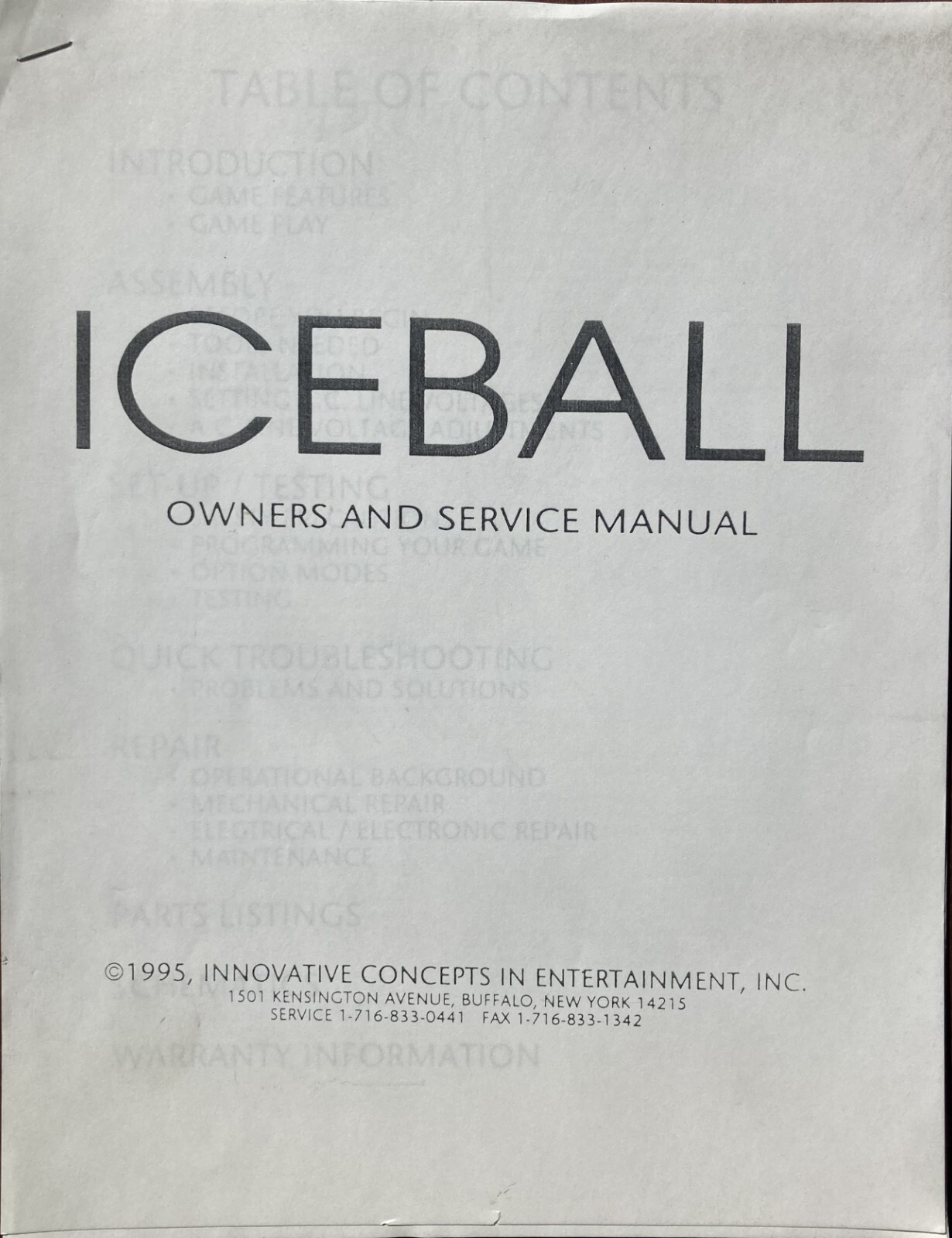 Iceball Redemption Game Service Manual