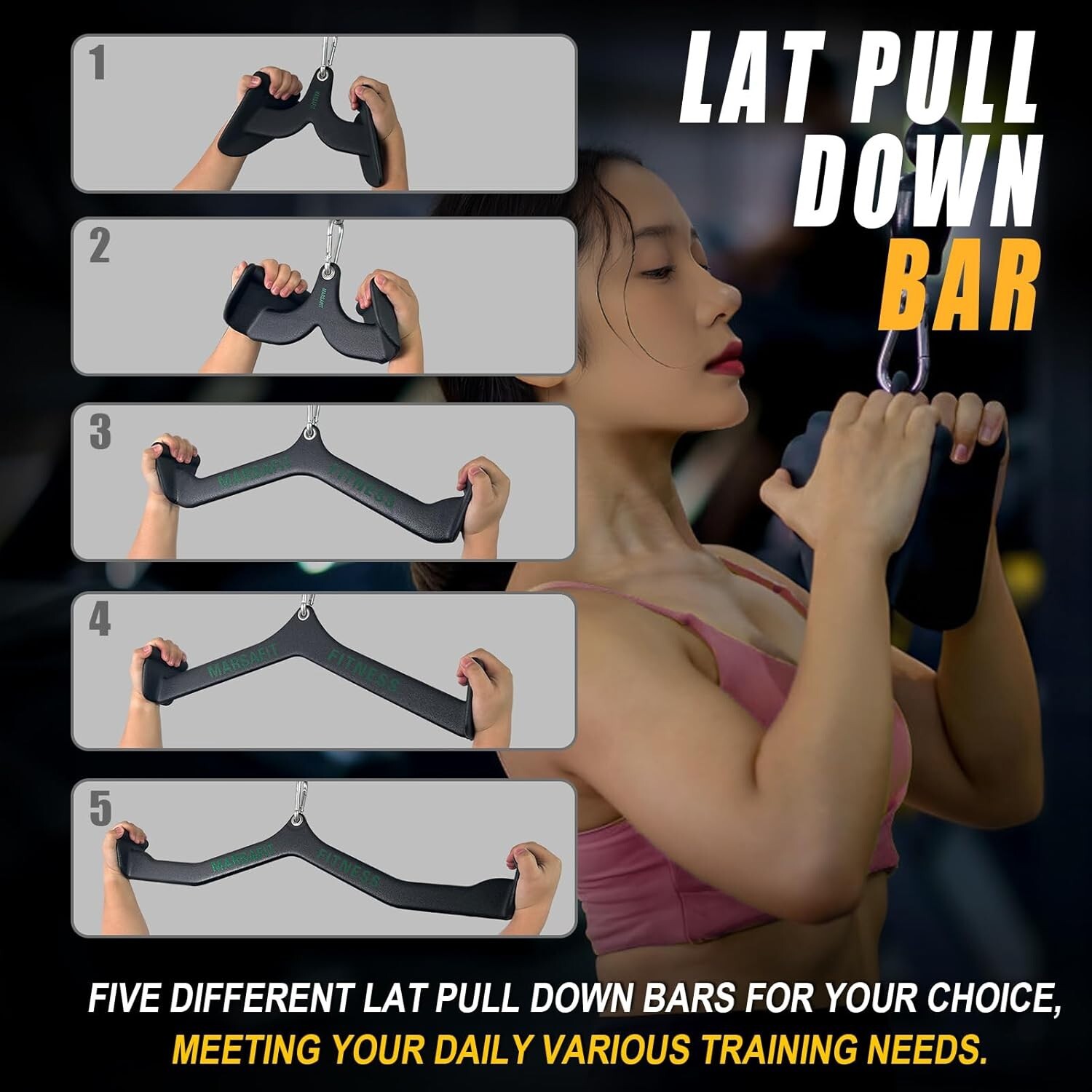 Fitness Rowing Pulley Cable Machine Attachments Handle Grips Lat Pull Down Bar