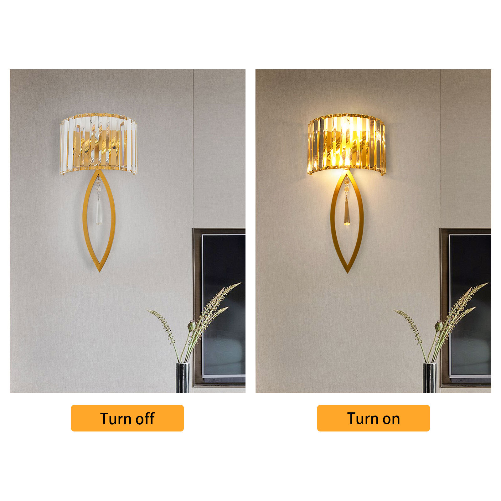 Crystal Wall Lamp, Lamp Living Room Bedside Corridor Wall Lamp, Retro Gold, 110V