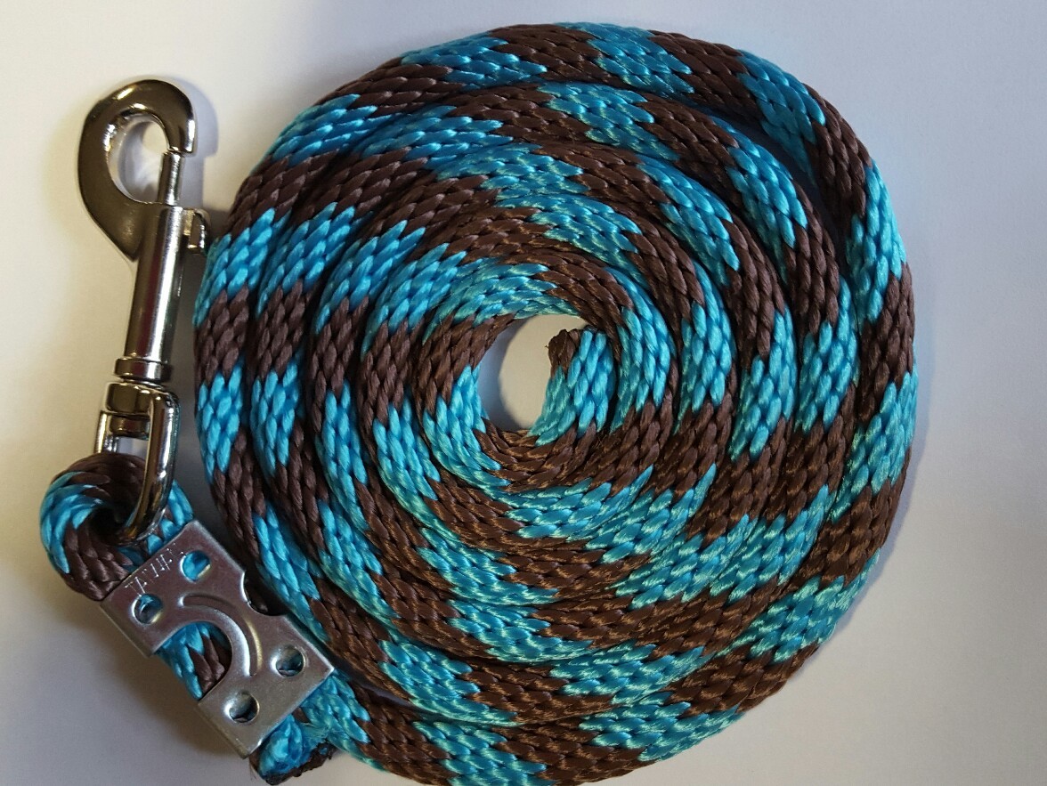 Nylon Poly Miniature Horse Pony goat sheep dog Lead Rope USA Made teal/brown