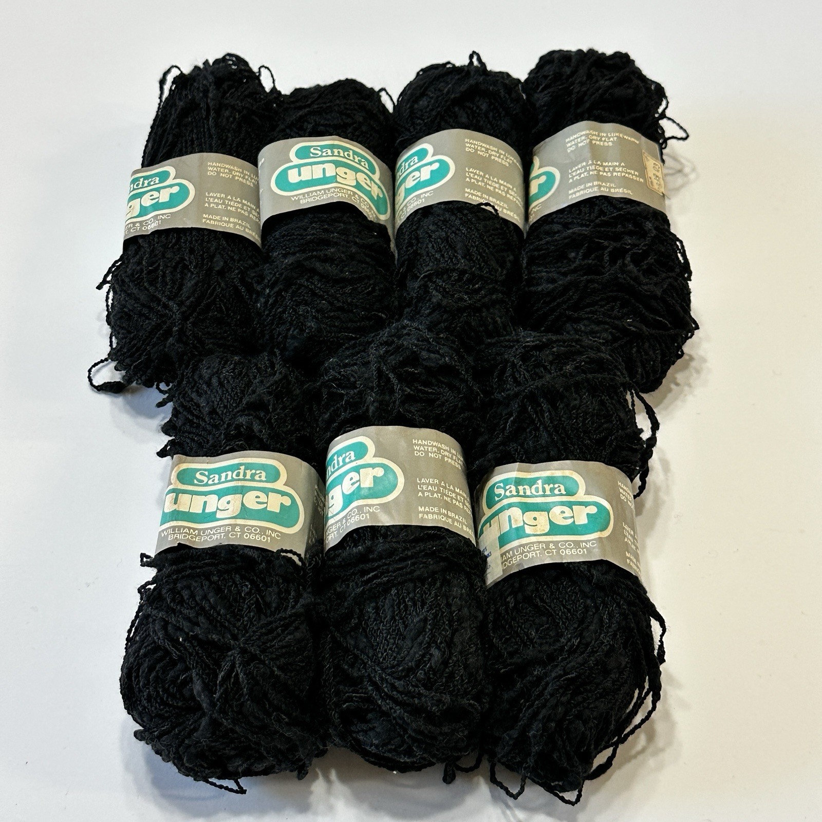 Vintage Unger Sandra Worsted Boucle Yarn Rayon Cotton Blend Black Lot of 7