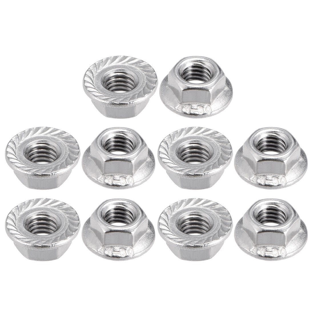 M5 Serrated Flange Hex Lock Nuts, 316 Stainless Steel, 10 Pcs