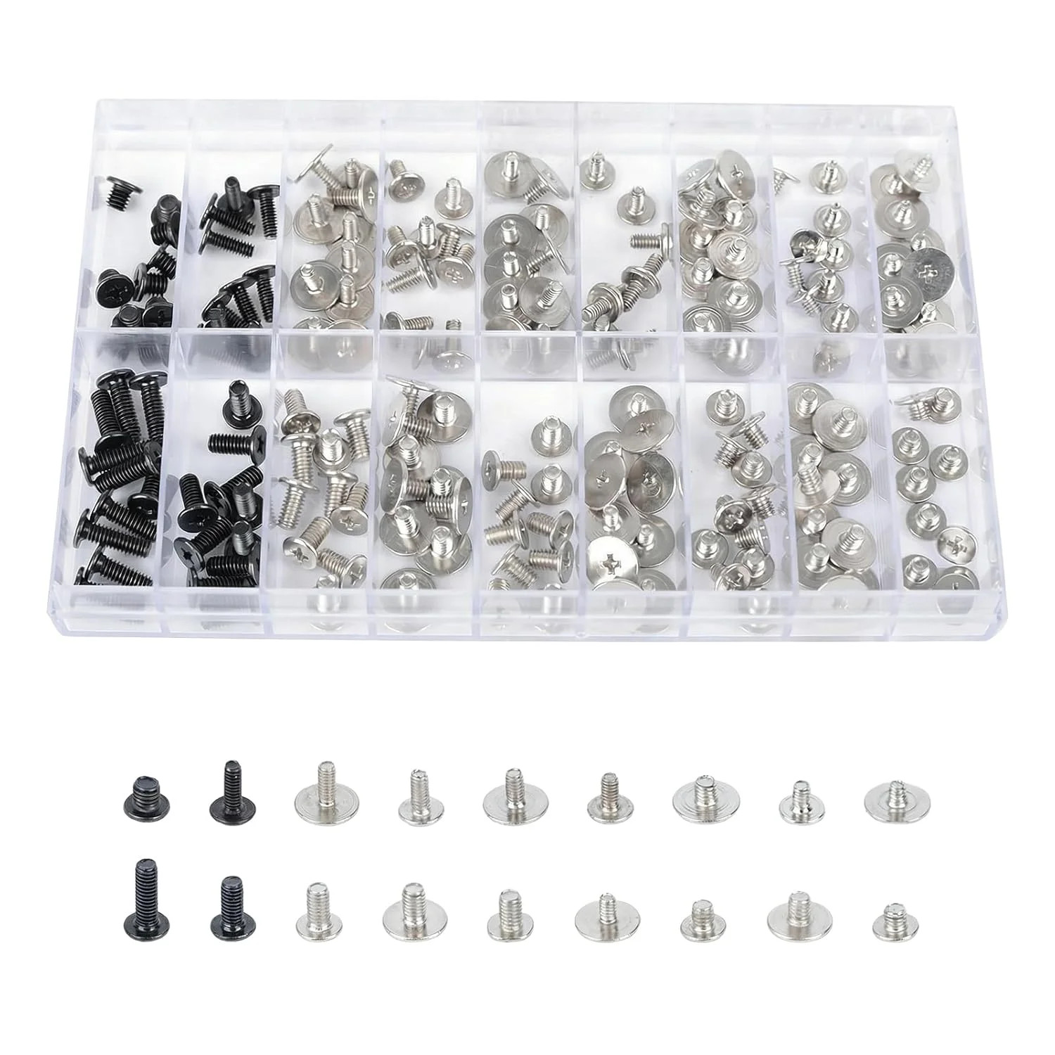 180Pcs Computer Screws Assortment Kit, Black CM and Nickel-Plated Phillips Machi