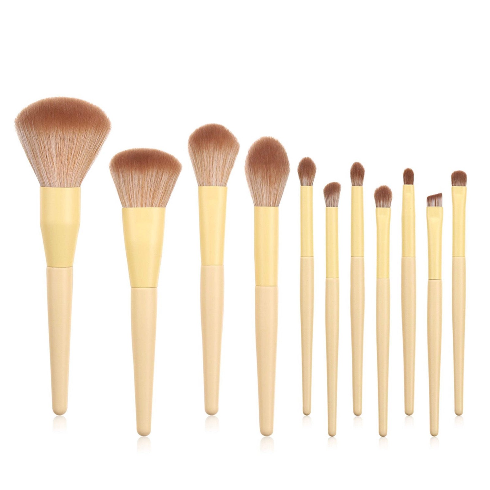 LUSTRA FASHION 11 Pcs Yellow Makeup Brushes Set Nylon Bristles Long Rod 18cm