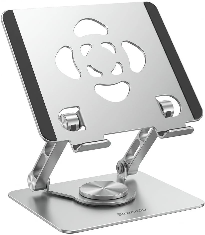 360° Rotating Tablet Stand, Adjustable Aluminum iPad Stand Holder for Desk, Fold