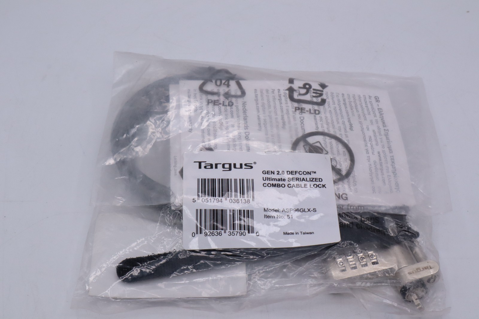 Targus DEFCON Ultimate Universal Serialized Combination Lock (ASP96GLX-S)