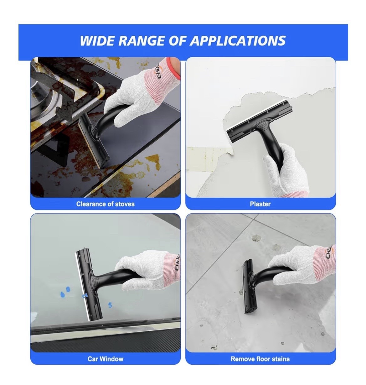 Adjustable Razor Blade Scraper, 15''-58'' Long Handle 6" Blade Scraper Tool