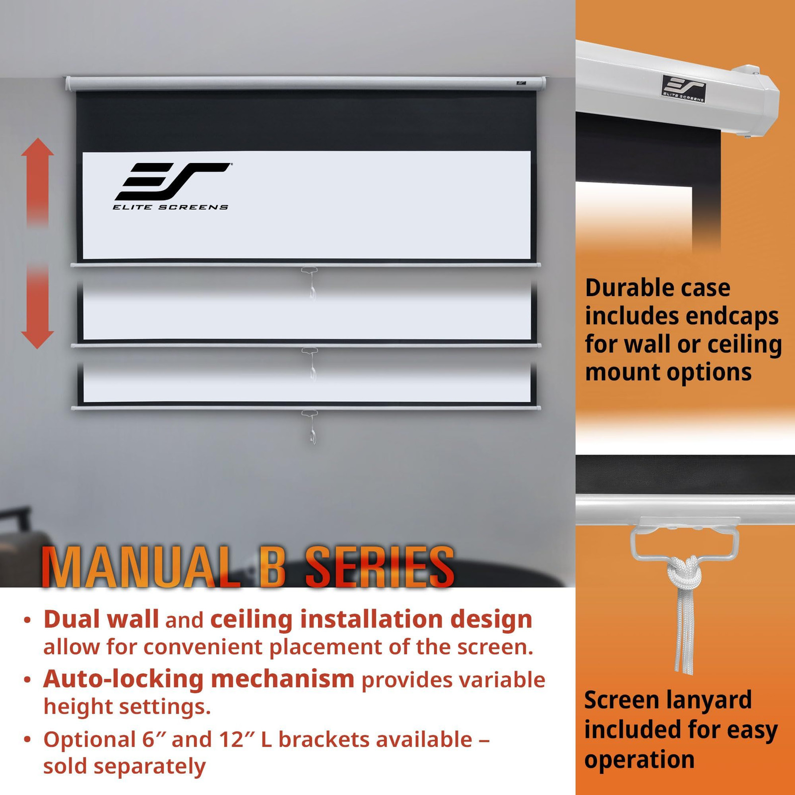 Elite Screens Manual B, 100-INCH Pull Down Projector 100 INCH, White