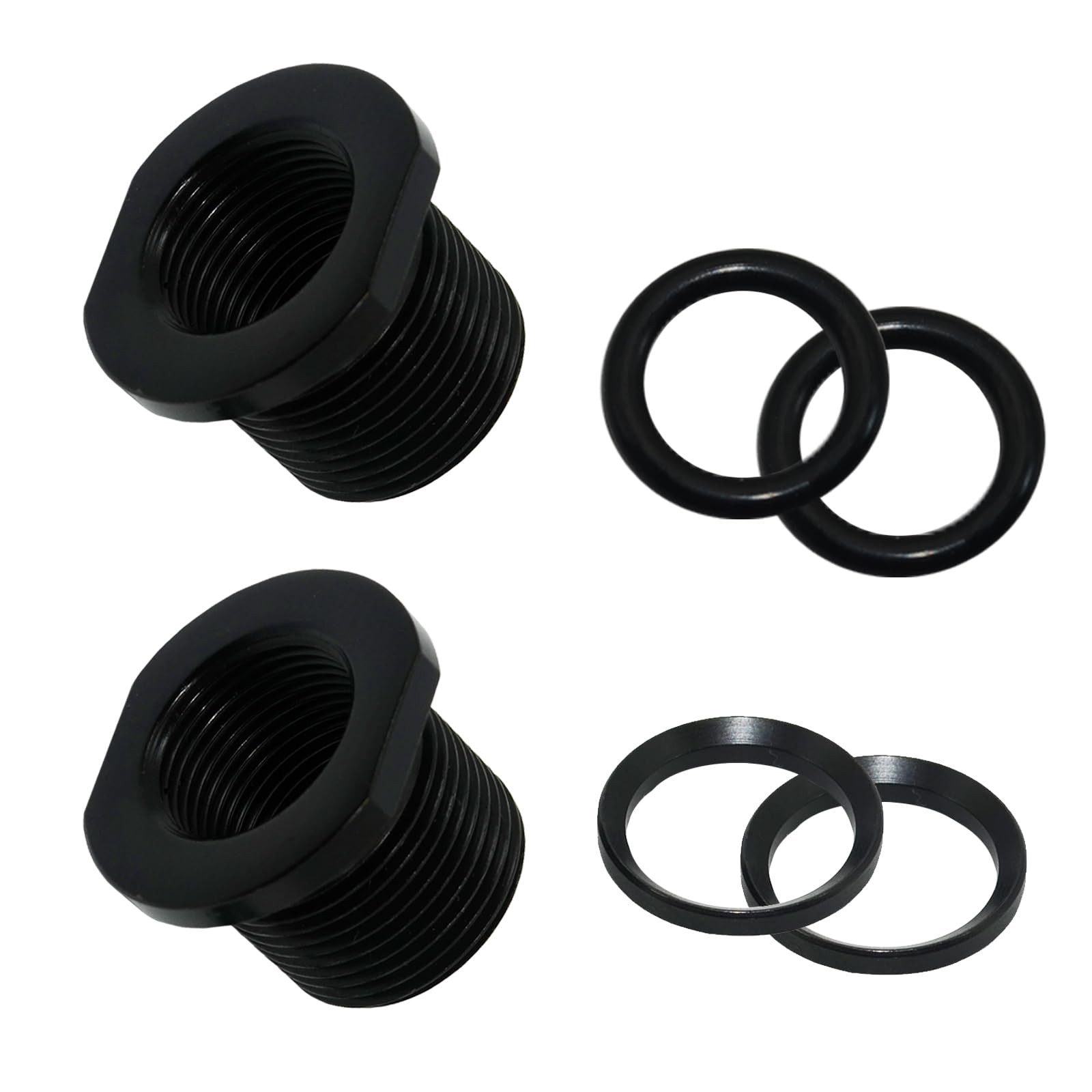 2 Pcs Thread Adapters and Rubber&Metal Washers, Kit, 1/228 to 5/824, Black