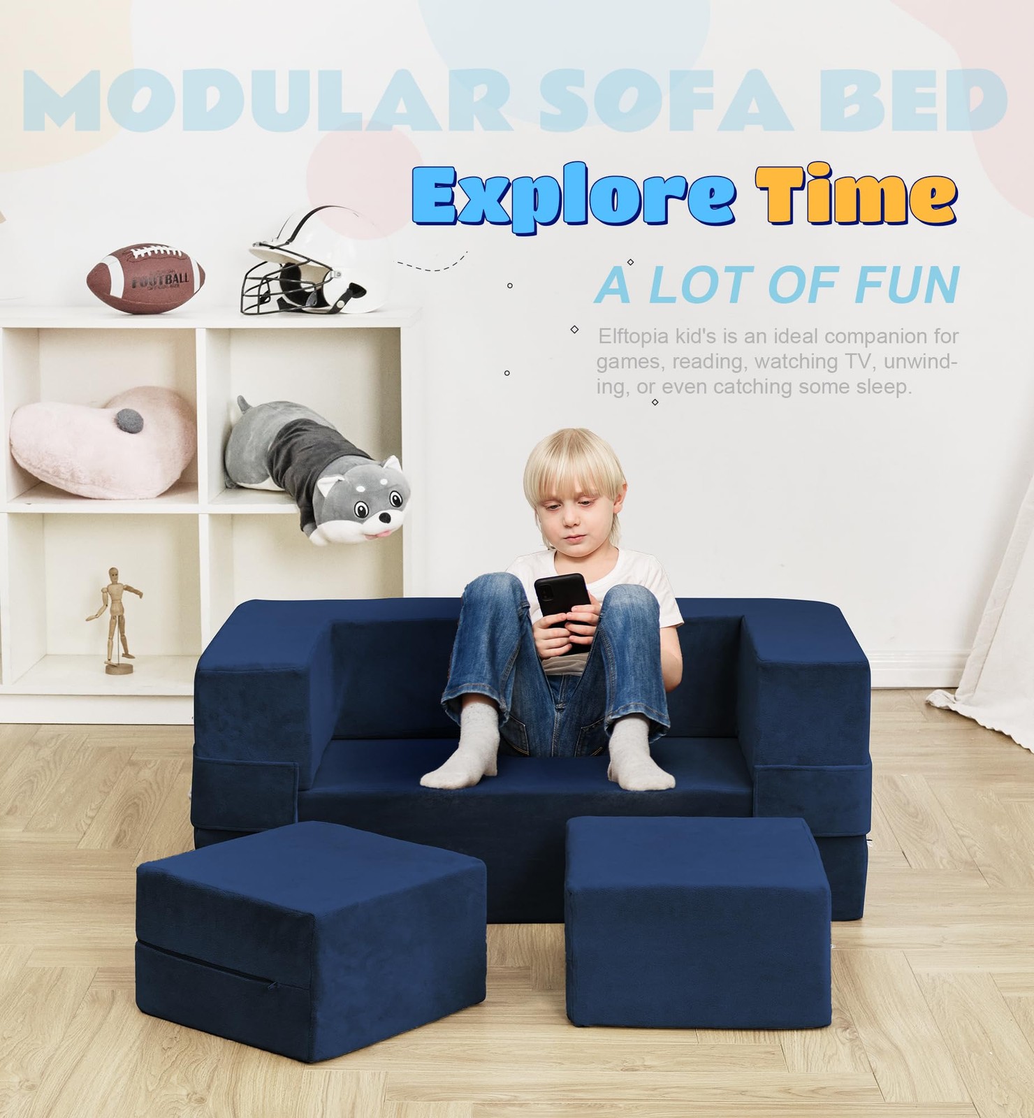 Modular Kids Sofa,Toddler Couch Foam Armchair for Kids, Children Convertible Plu