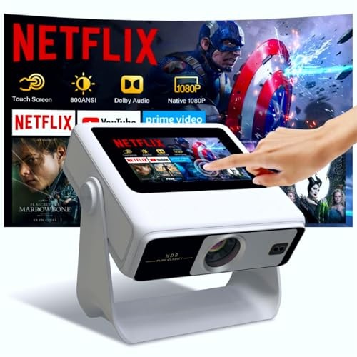4k Support Projector with WiFi and Bluetooth,TouchScreen Portable Medium White