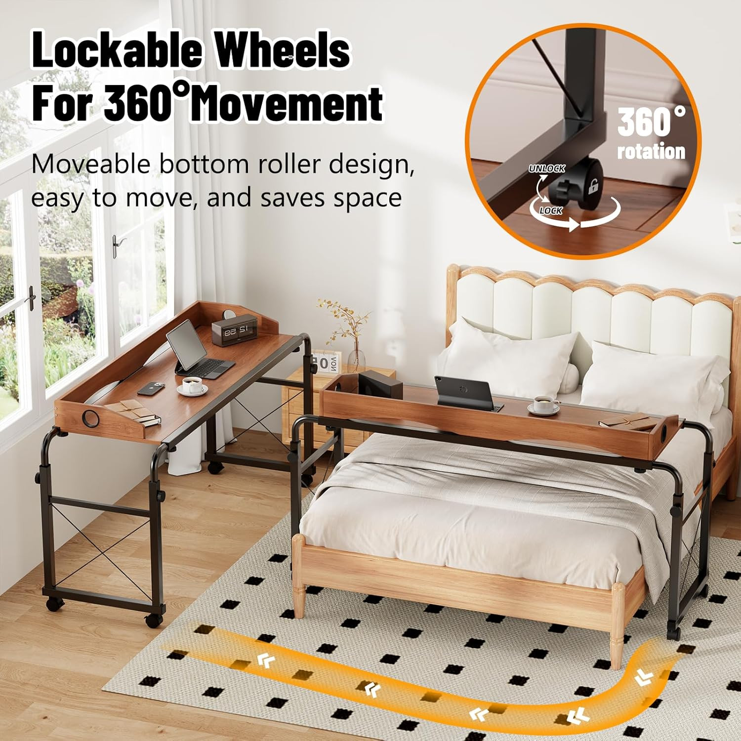 Laptop Desk for Bed, Adjustable Height & Length Laptop Bed Table,Overbed Table w