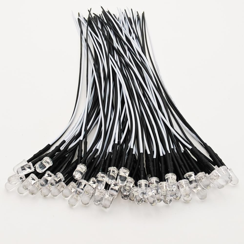 Gebildet 50pcs 3V-4.5V-5V-6V-7.5V-9V-12VDC 5mm White LED Lights White-5mm-12V