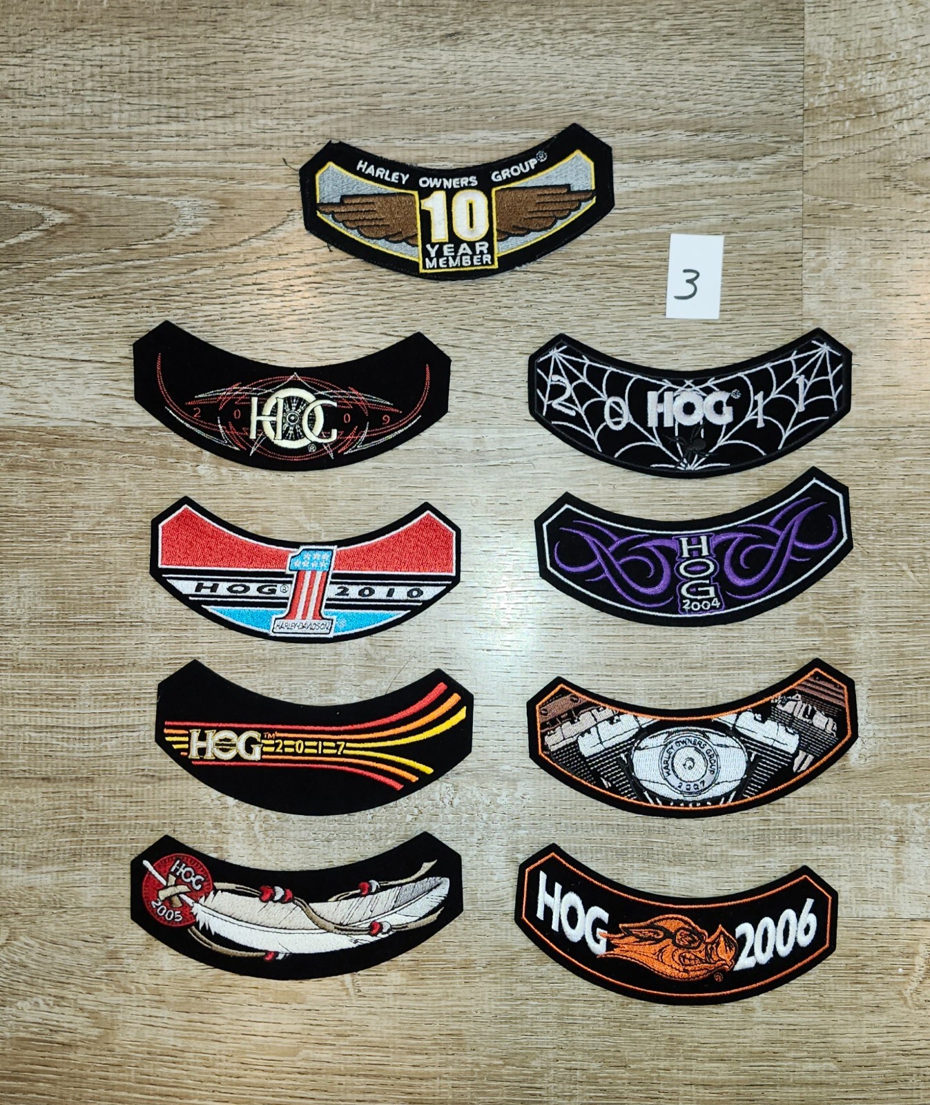 Lot of 9 HOG Harley Owners Group Patches 2004-2017 & 10 Yr Member Patch