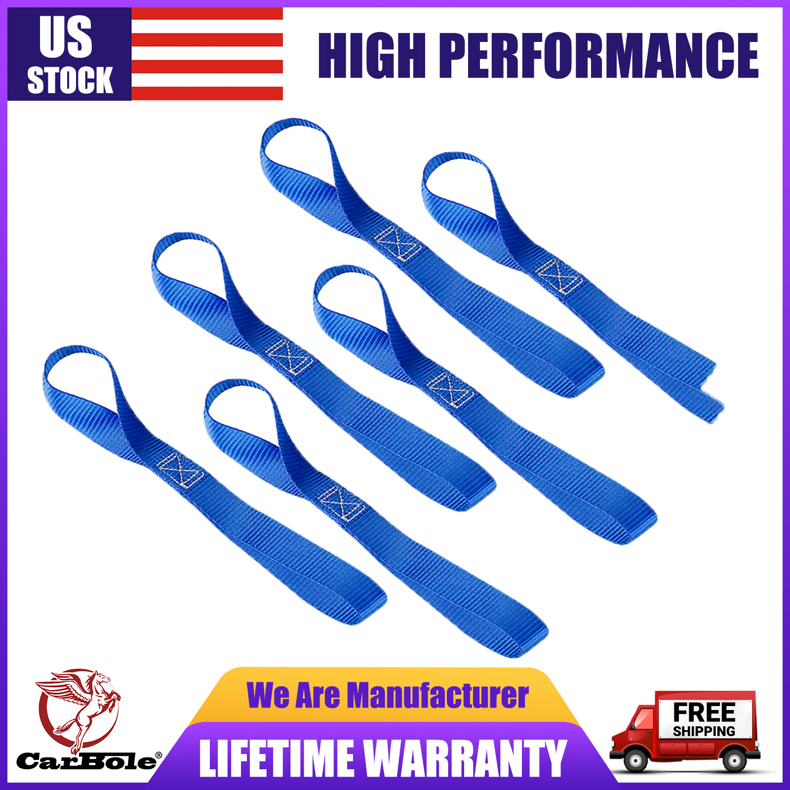 6 Pack Heavy Duty Tiedown Loops 4,500 Lbs Soft Loop Motorcycle Tie Down Straps