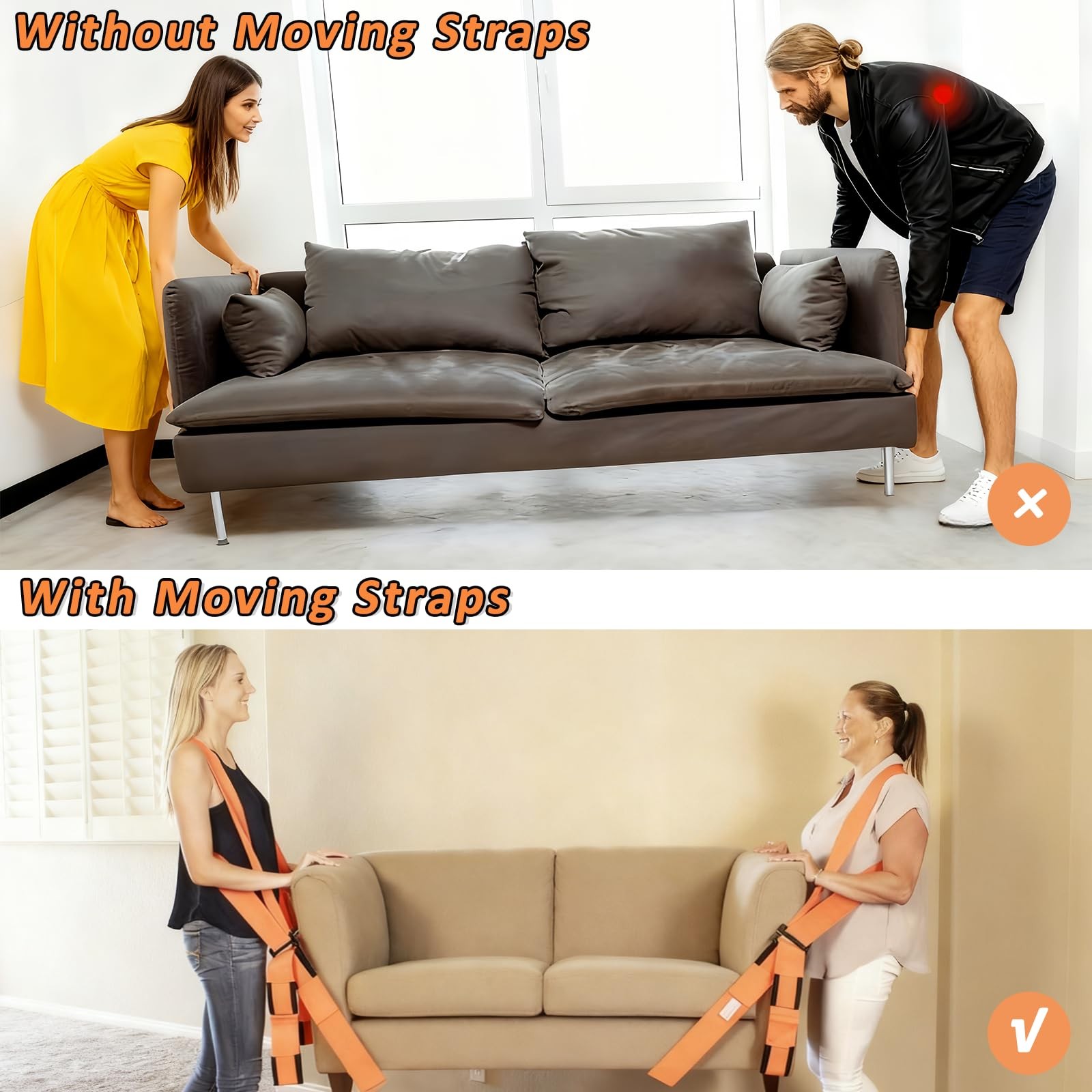 - Adjutable Lifting Straps for 2 Movers - Move Furniture Easily and Safely - ...