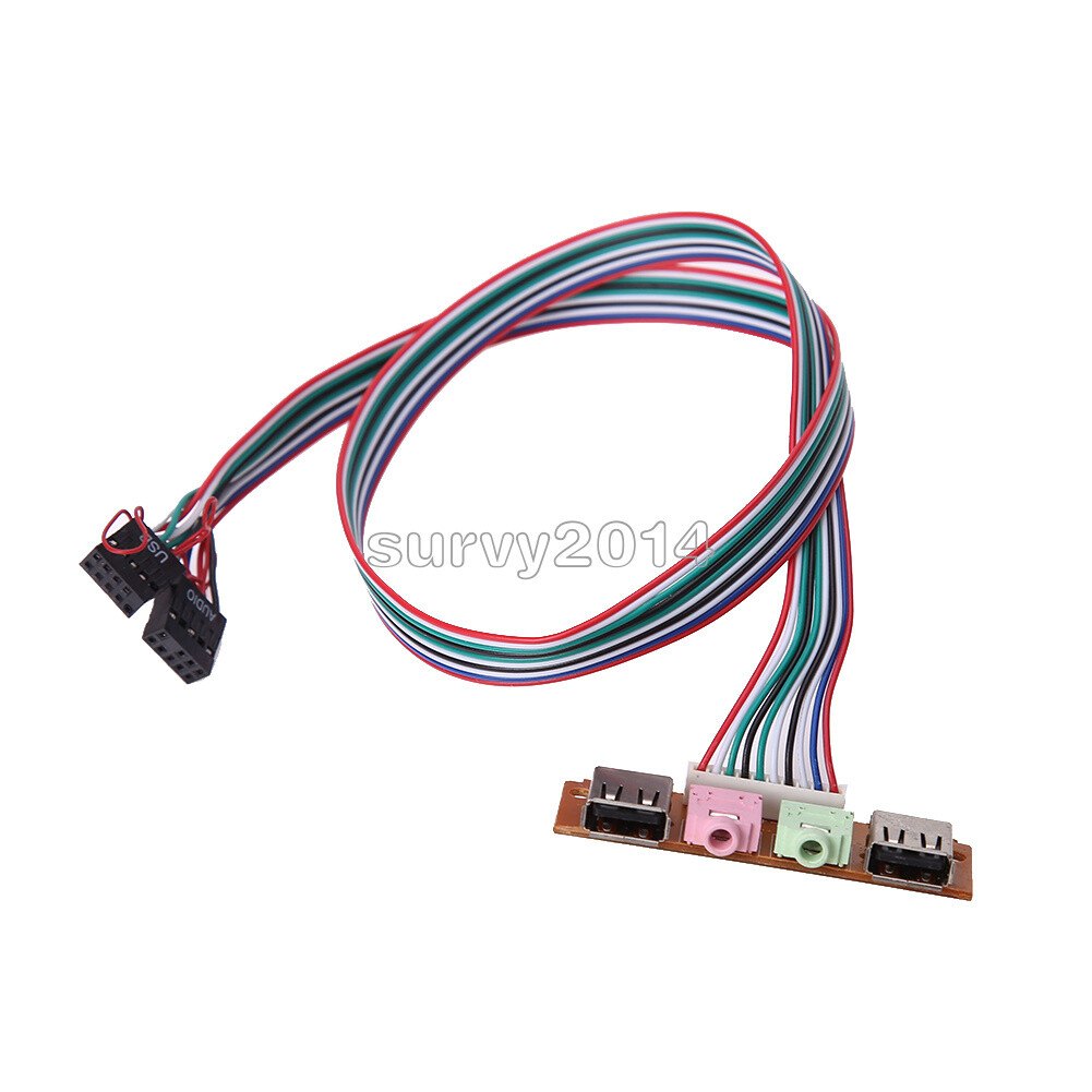 2 USB PC Computer Case Front Panel USB Audio Port Mic Earphone Cable 6.8cm