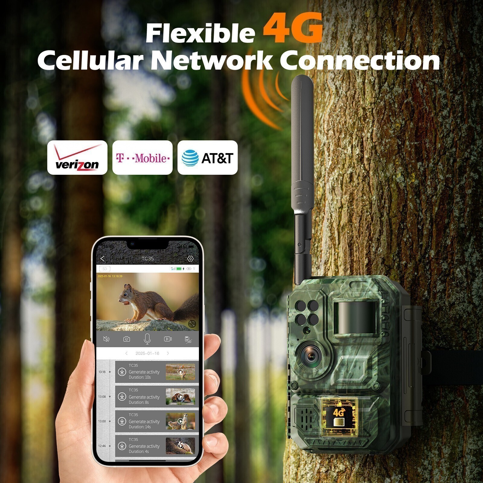 1080P Solar Cellular Trail Camera Include SIM 120° View Wireless Outdoor Hunting