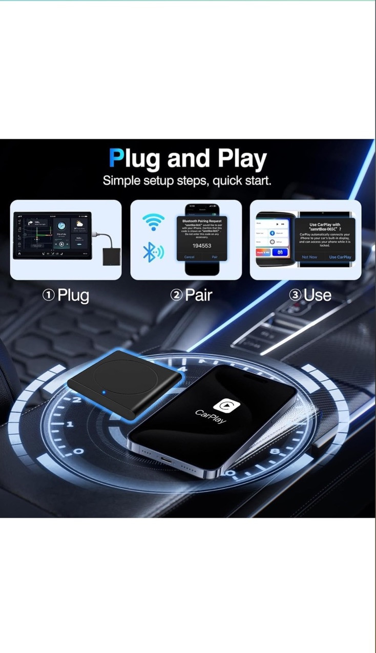 Wireless Carplay Adapter for Apple iPhone iOS 10+, Converts Wired to Wireless
